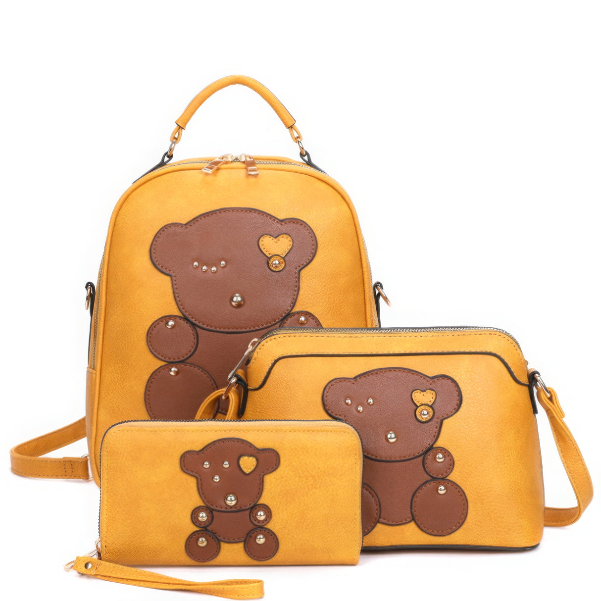 Cute Bear Design Handle Backpack with Crossbody Bag & Wallet Set