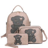 Cute Bear Design Handle Backpack with Crossbody Bag & Wallet Set