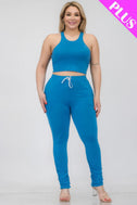 Plus Size Crop Tank Top & Ruched Pants Set