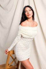 Cream Off Shoulder Lace Dress