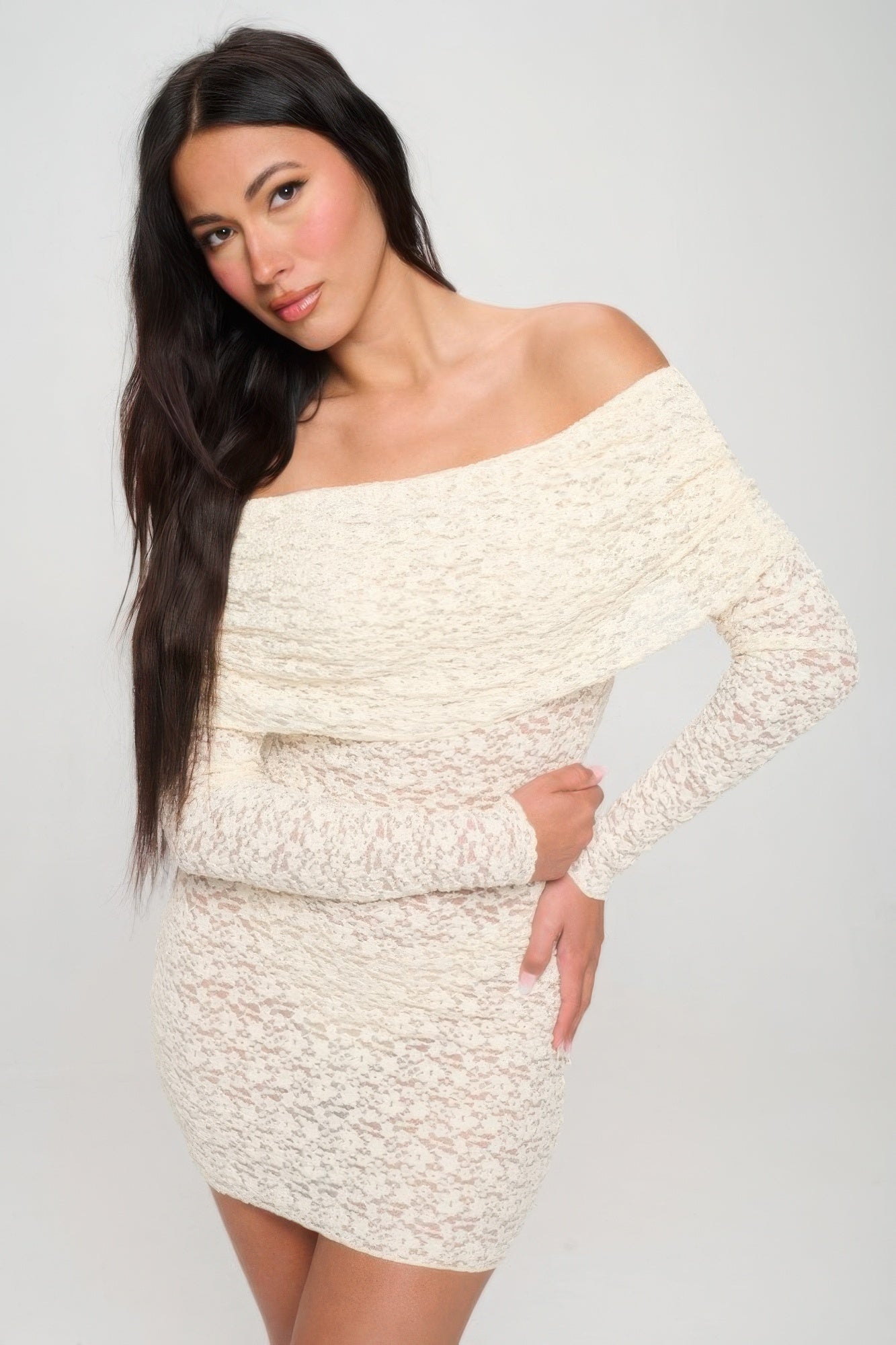 Cream Off Shoulder Lace Dress