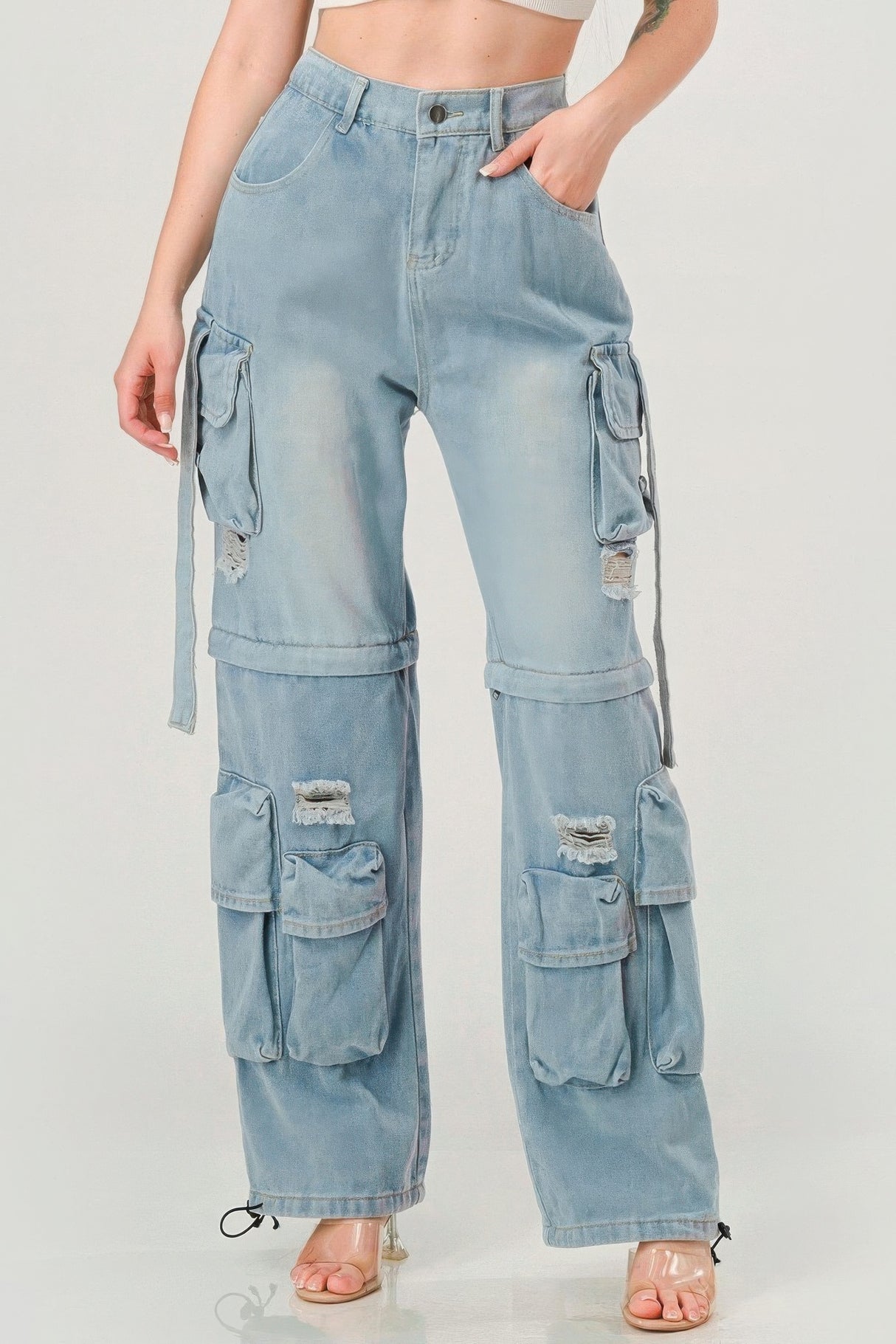 Light Washed Cargo Denim Jeans