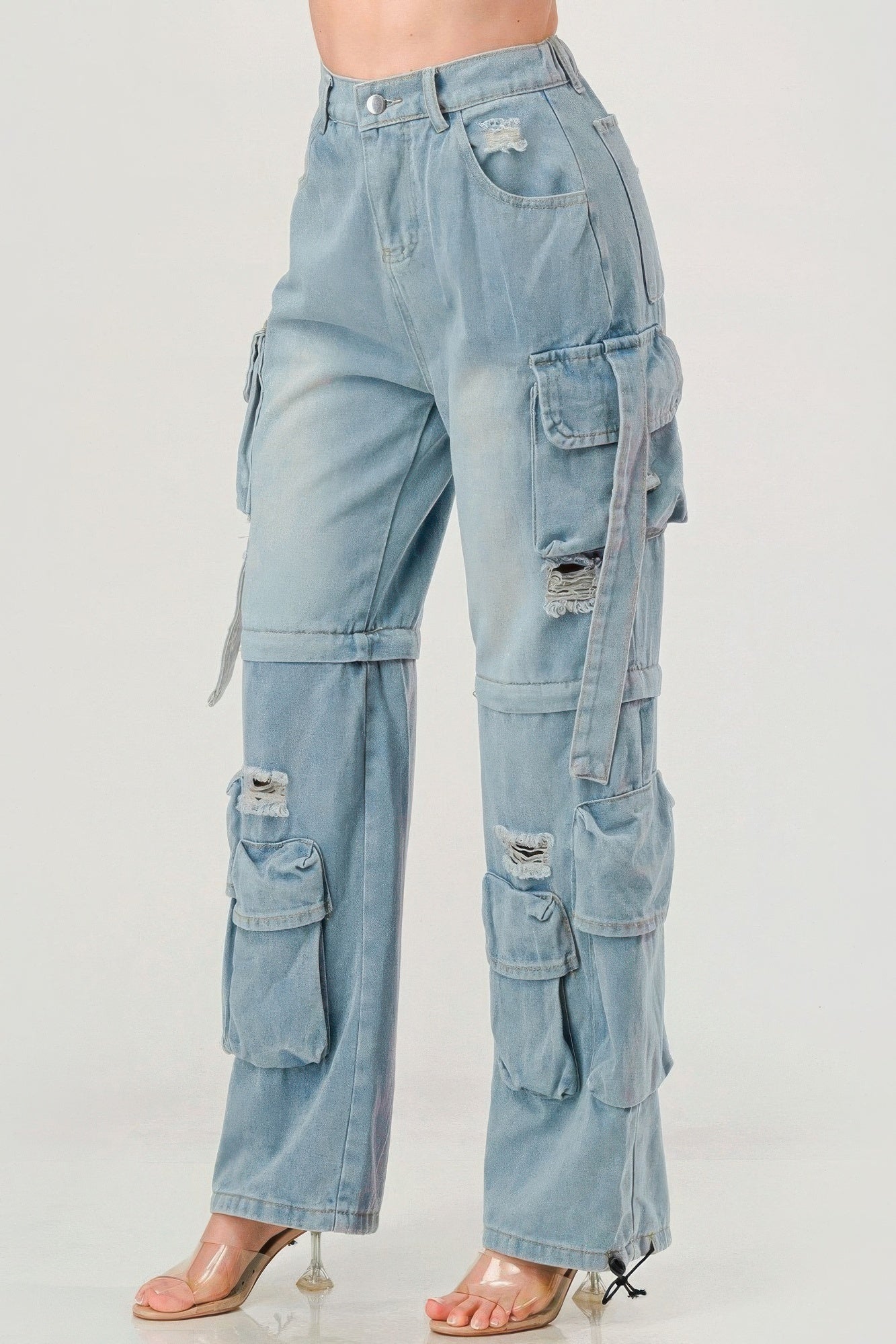 Light Washed Cargo Denim Jeans