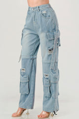 Light Washed Cargo Denim Jeans