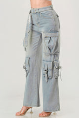 Belted Denim Cargo Jeans