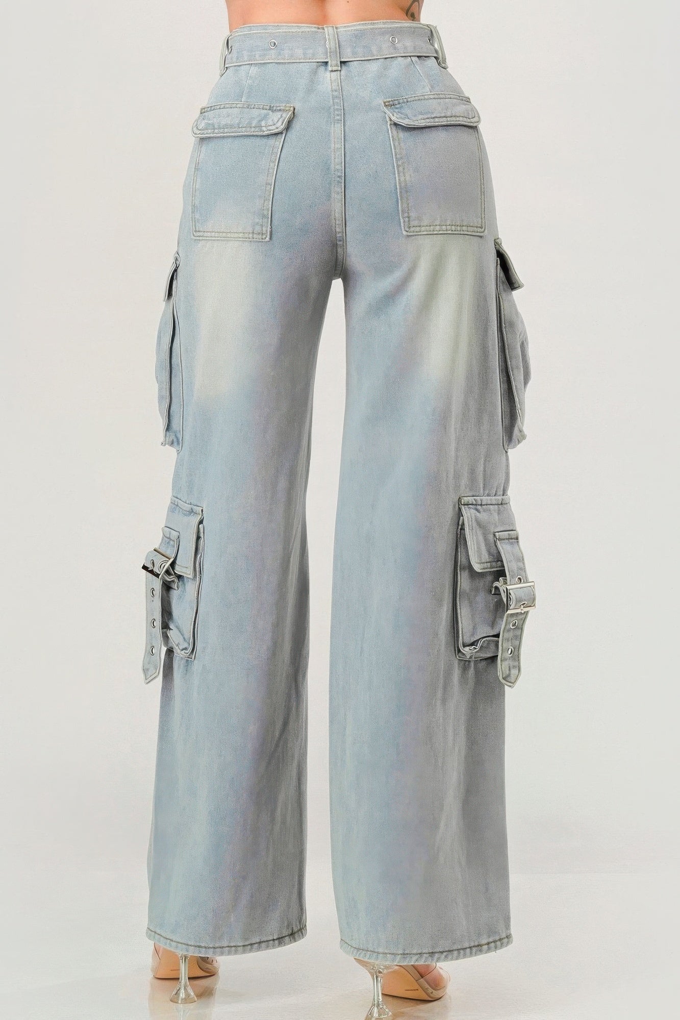 Belted Denim Cargo Jeans