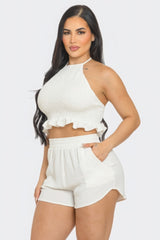 Front Smocking Detail Halter Top And Shorts Set