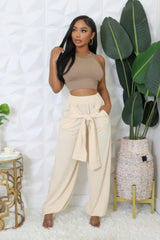 Front Tie High-waisted Stretch Pants