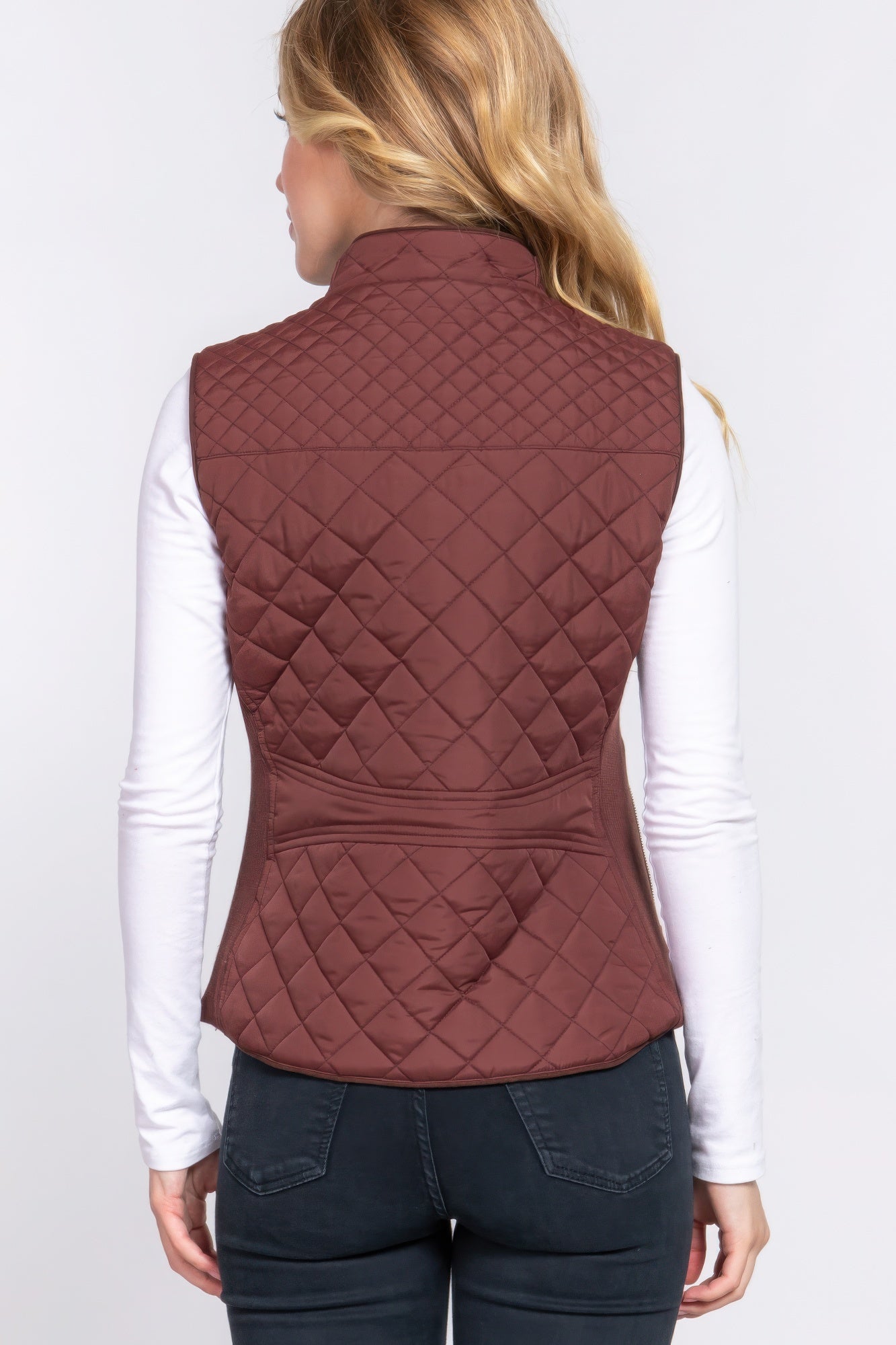 Brown Suede Piping Quilted Padding Vest