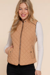 Caramel Suede Piping Quilted Padding Vest