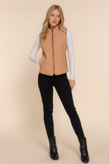 Caramel Suede Piping Quilted Padding Vest