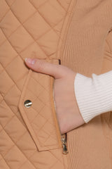 Caramel Suede Piping Quilted Padding Vest