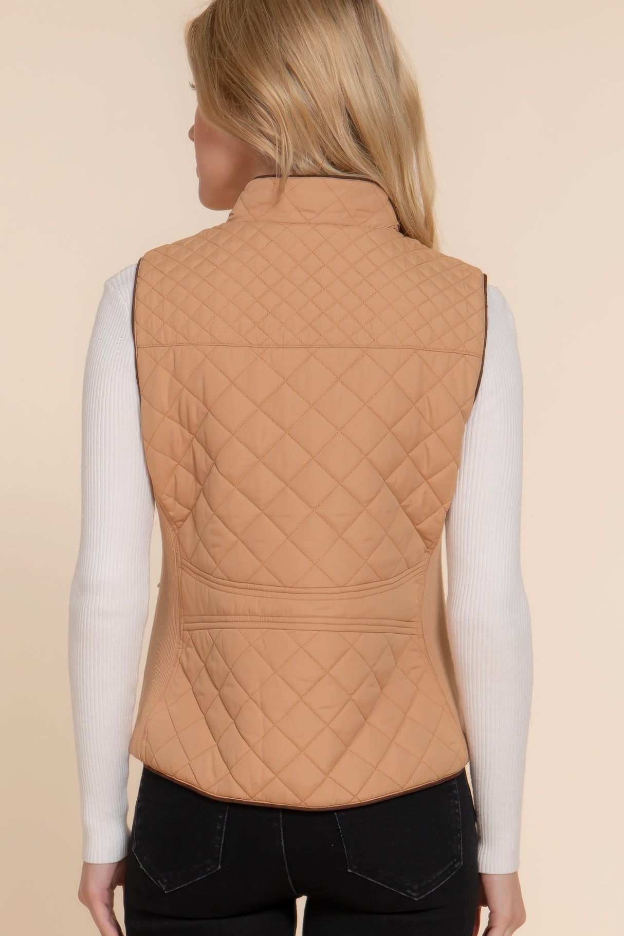 Caramel Suede Piping Quilted Padding Vest