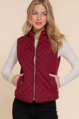 Burgundy Suede Piping Quilted Padding Vest