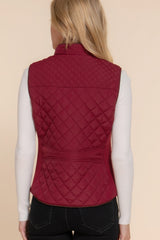 Burgundy Suede Piping Quilted Padding Vest