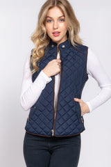 Navy Suede Piping Quilted Padding Vest