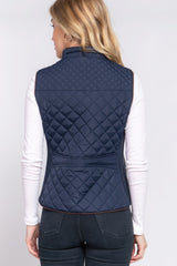 Navy Suede Piping Quilted Padding Vest