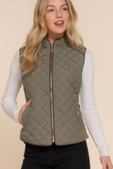 Olive Oil Suede Piping Quilted Padding Vest