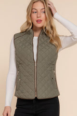 Olive Oil Suede Piping Quilted Padding Vest