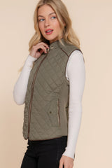 Olive Oil Suede Piping Quilted Padding Vest