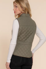 Olive Oil Suede Piping Quilted Padding Vest