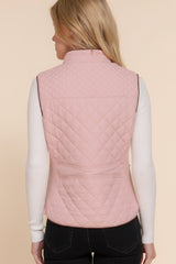 Beige Pink Suede Piping Quilted Padding Vest