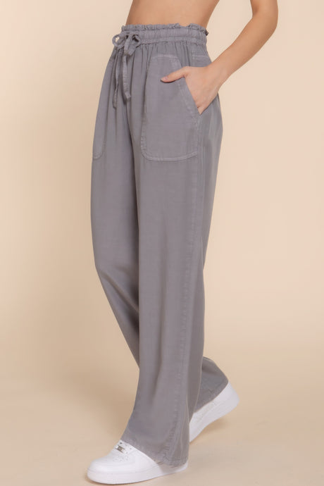 Elastic Waist Tencel Long Pants