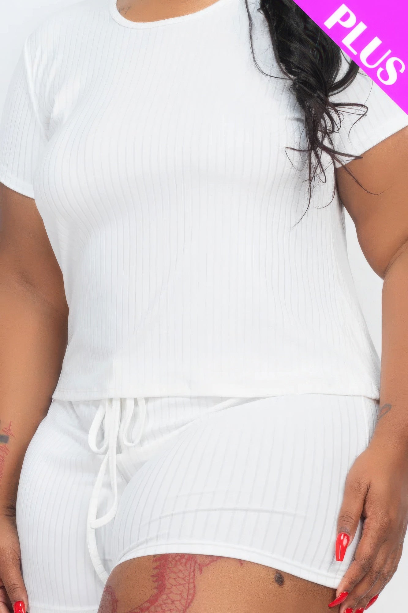 Plus Size Ribbed Short Sleeve Top & Shorts Set