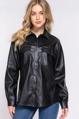 Long Sleeve Faux Leather Shacket