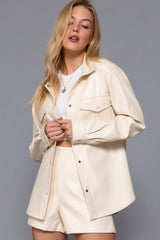 Long Sleeve Faux Leather Shacket