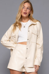 Long Sleeve Faux Leather Shacket