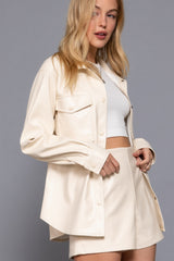 Long Sleeve Faux Leather Shacket