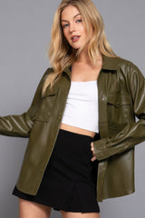 Long Sleeve Faux Leather Shacket