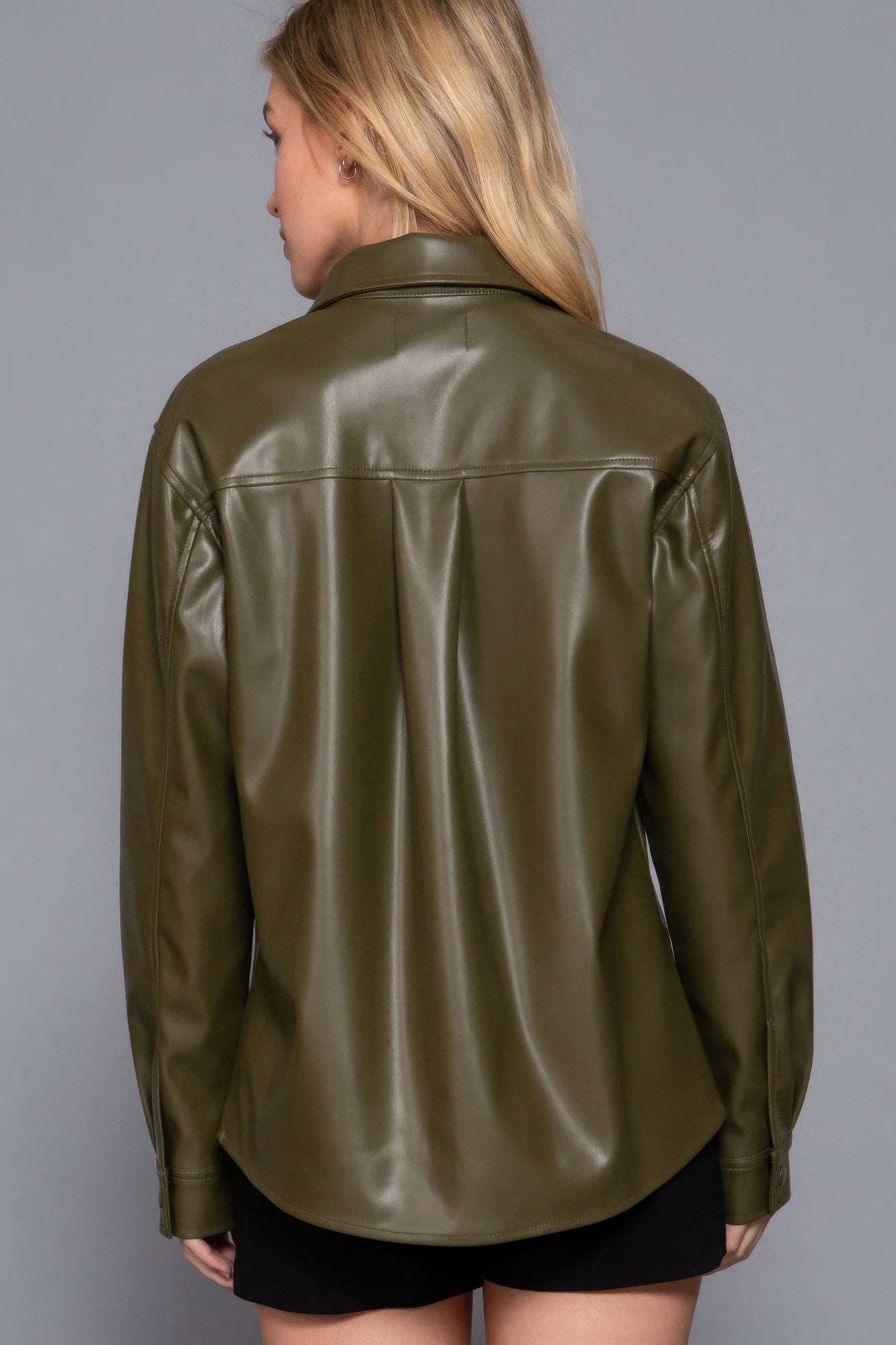 Long Sleeve Faux Leather Shacket