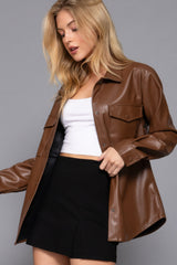 Long Sleeve Faux Leather Shacket