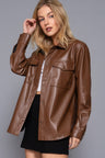 Long Sleeve Faux Leather Shacket