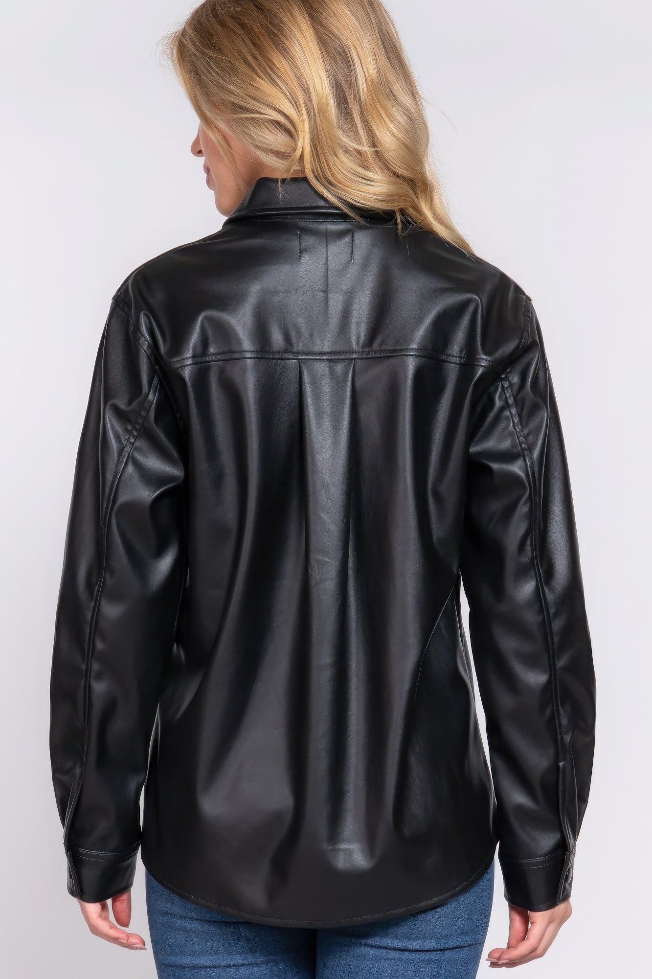 Long Sleeve Faux Leather Shacket