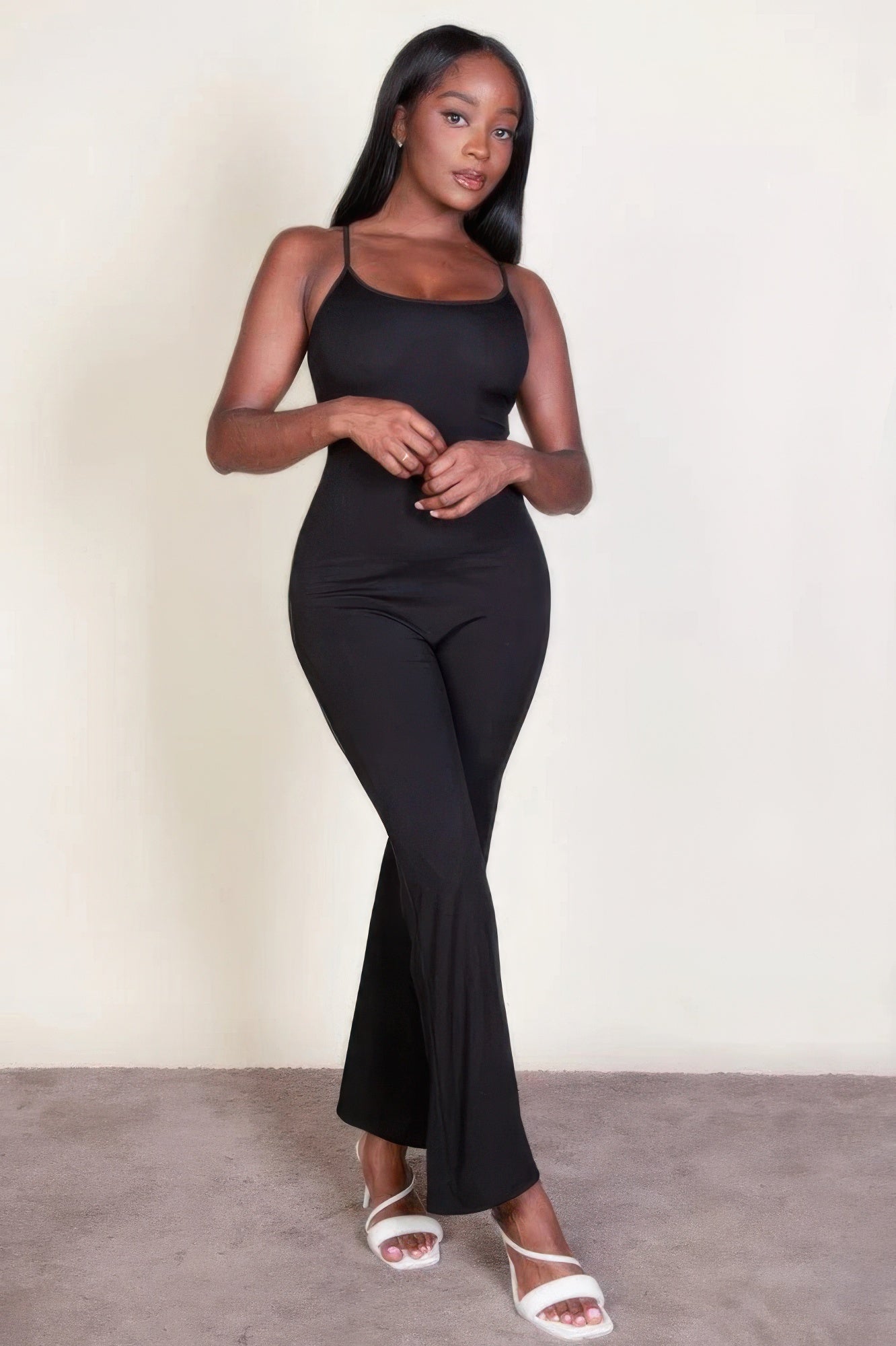 Black Ribbed Sleeveless Wide Leg Jumpsuit