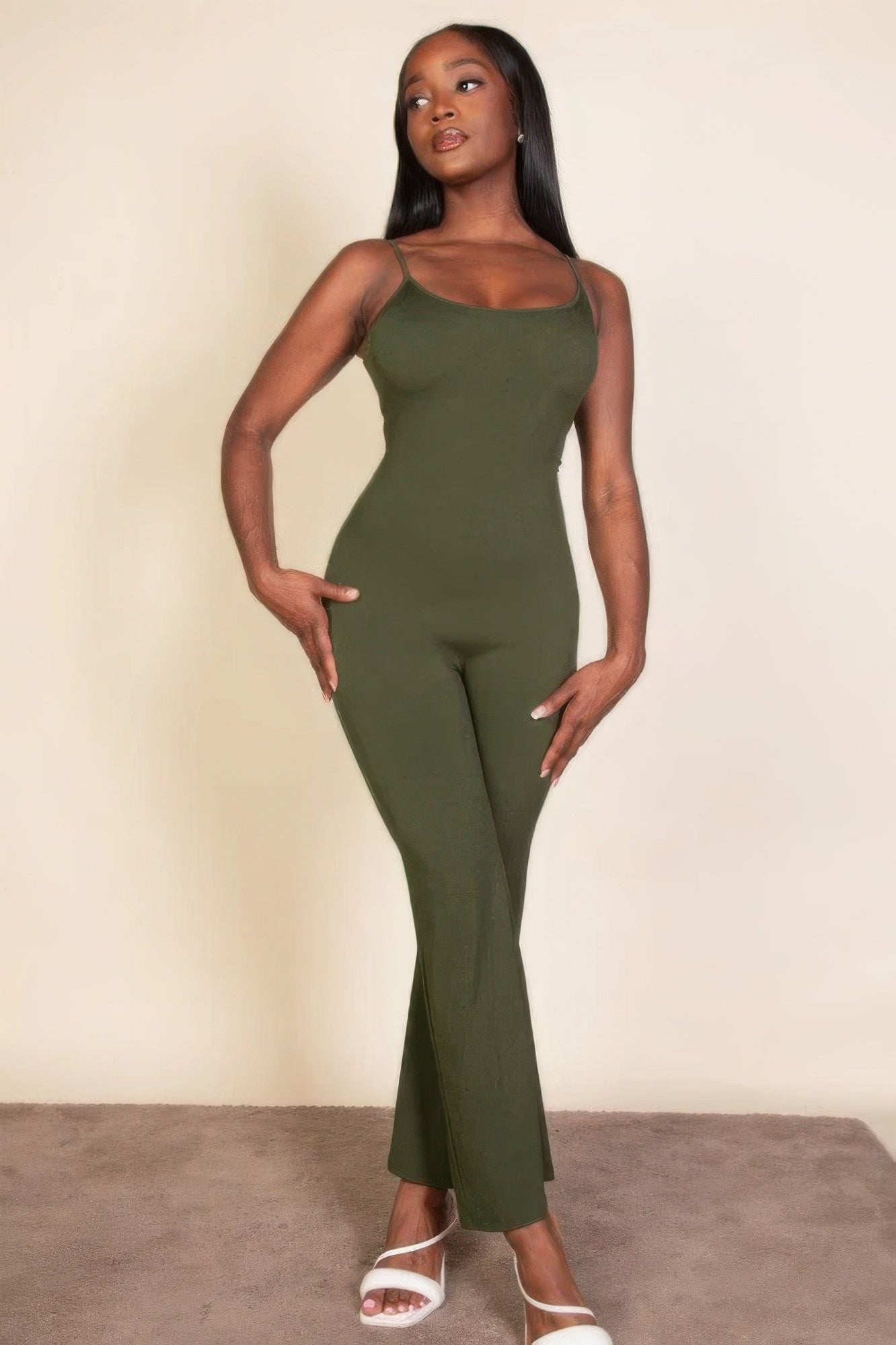 Olive Ribbed Sleeveless Wide Leg Jumpsuit