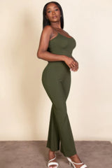 Olive Ribbed Sleeveless Wide Leg Jumpsuit