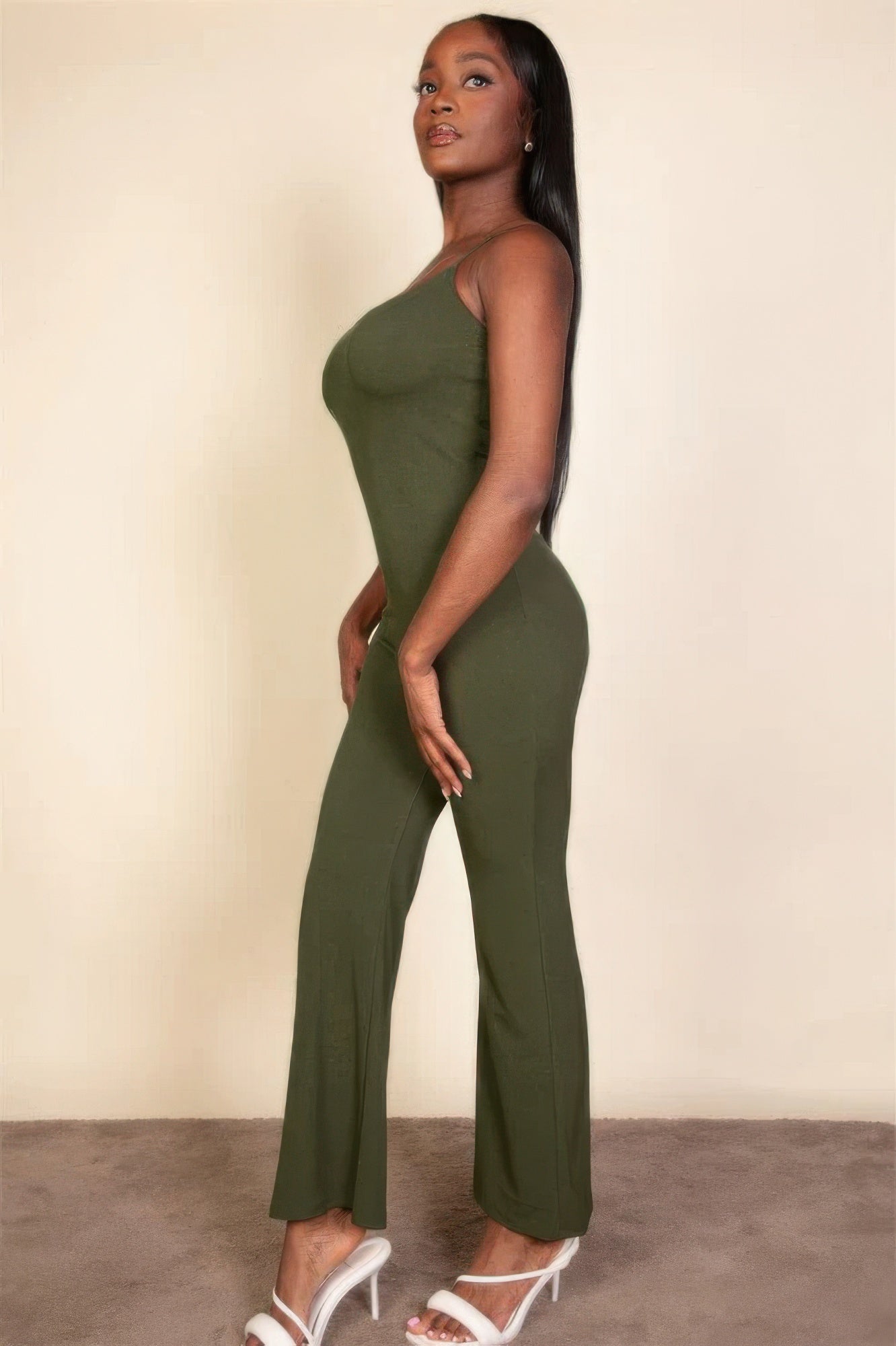 Olive Ribbed Sleeveless Wide Leg Jumpsuit