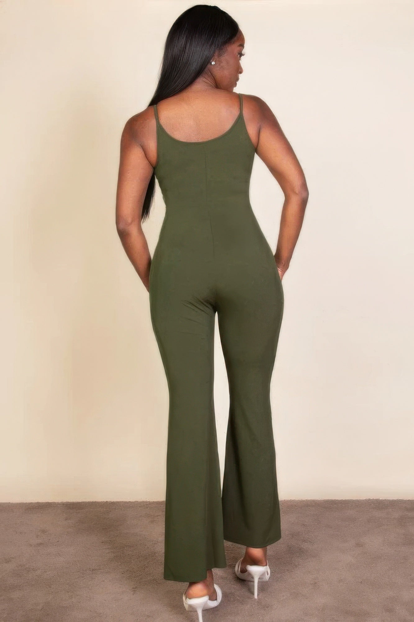 Olive Ribbed Sleeveless Wide Leg Jumpsuit