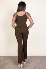 Coffee Ribbed Sleeveless Wide Leg Jumpsuit