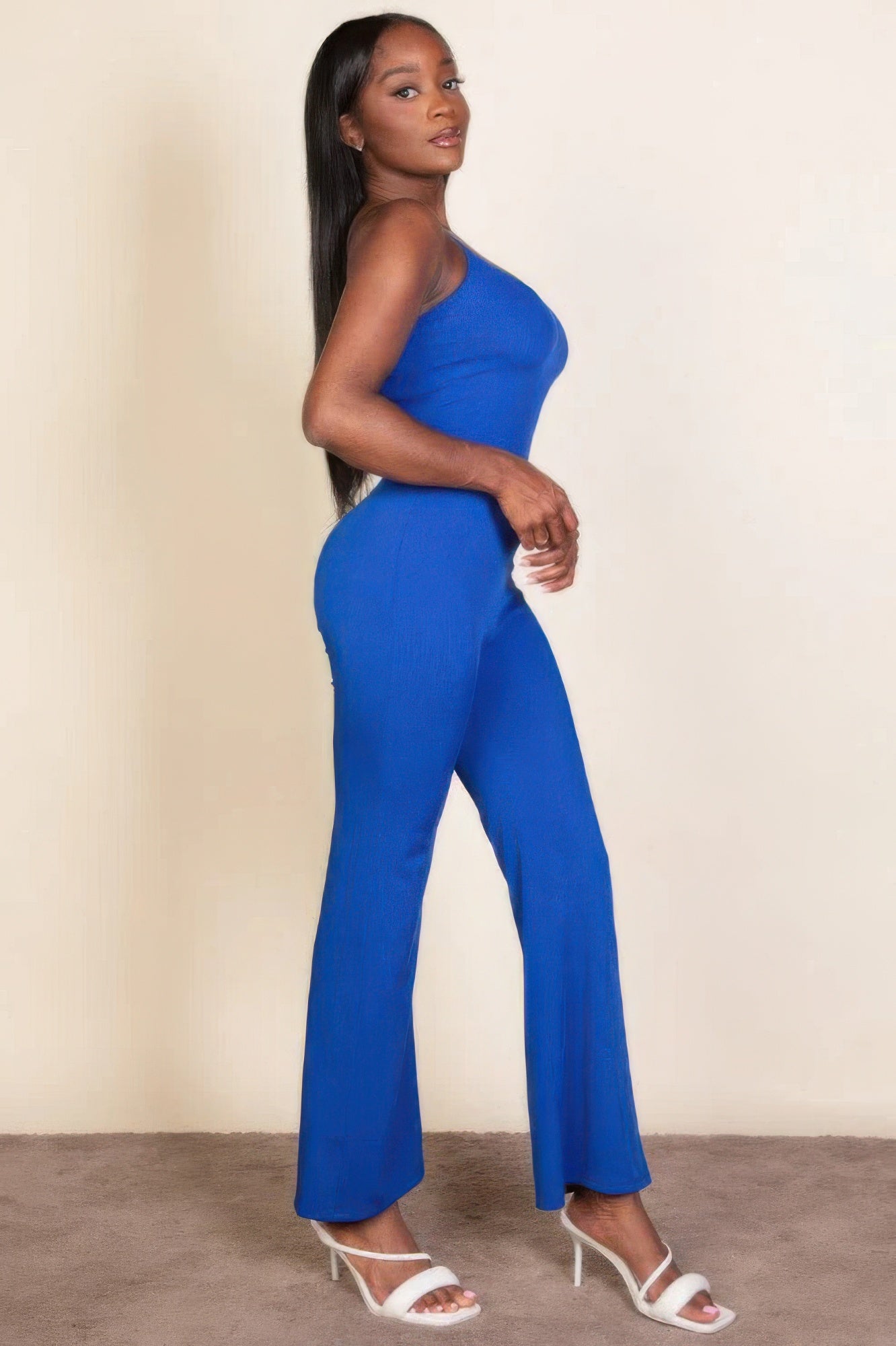 Royal Blue Ribbed Cropped Top and Maxi Side Slit Skirt