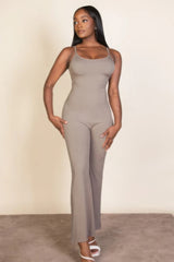 Taupe Ribbed Sleeveless Wide Leg Jumpsuit