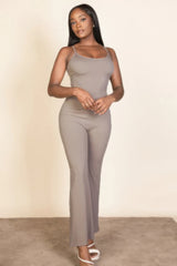 Taupe Ribbed Sleeveless Wide Leg Jumpsuit