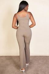 Taupe Ribbed Sleeveless Wide Leg Jumpsuit