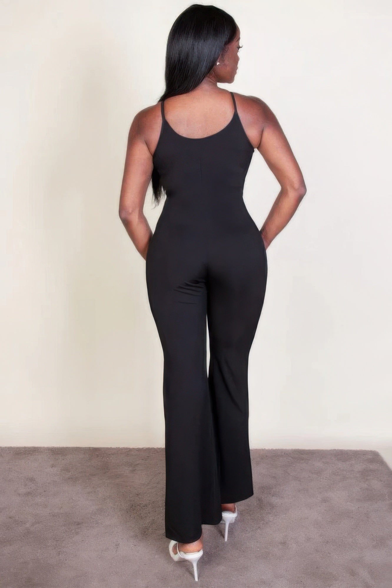 Black Ribbed Sleeveless Wide Leg Jumpsuit