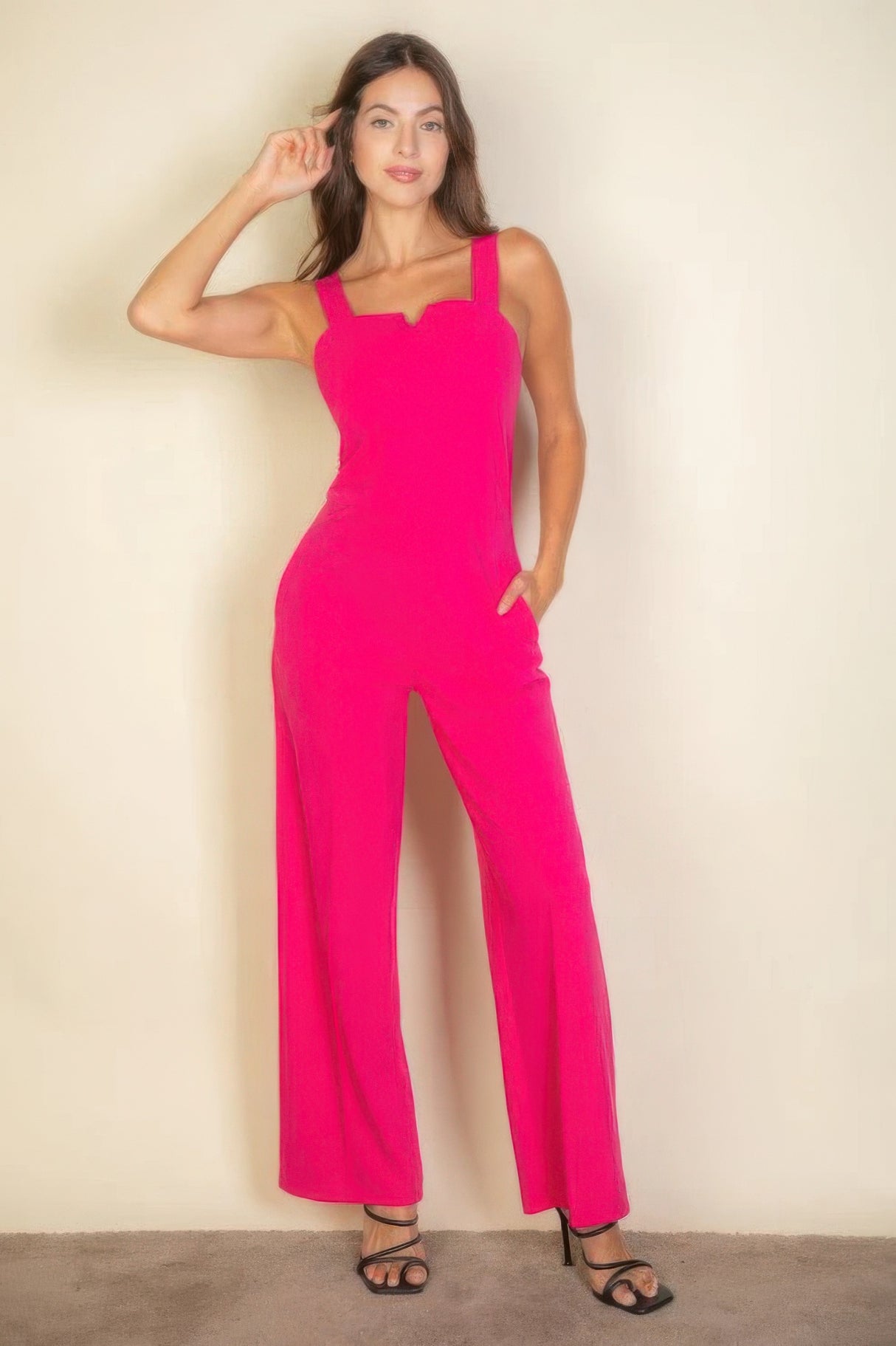 Fuchsia Notched Neck Cami Jumpsuit