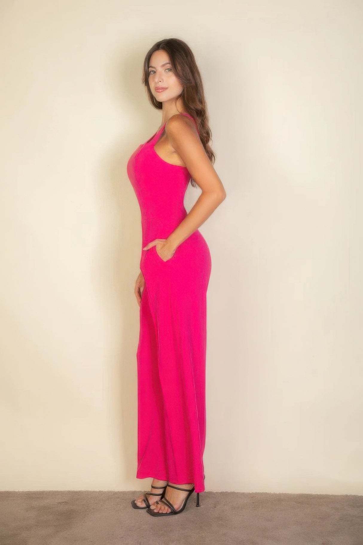 Fuchsia Notched Neck Cami Jumpsuit